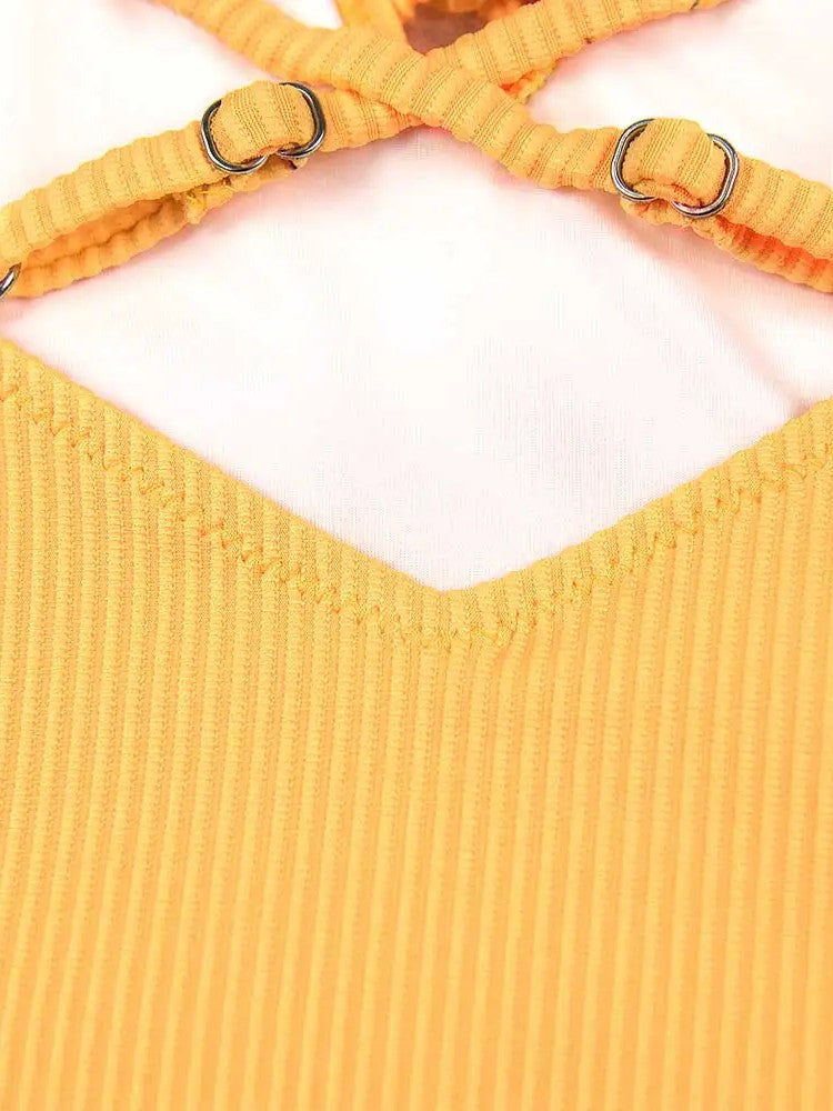 Textured Swimsuit With Deep V-Neckline And Front Tie