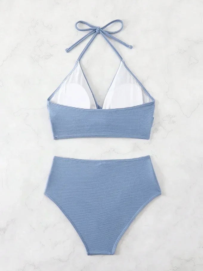 High-Waisted Textured Bikini With Twisted Top