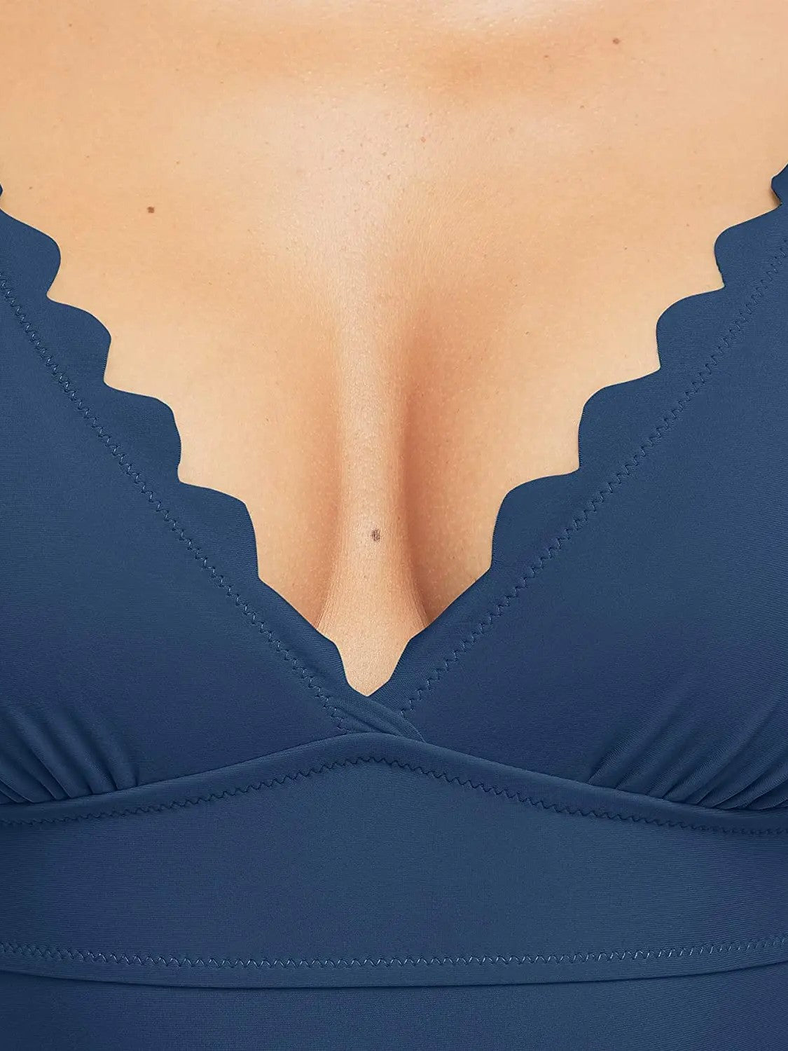 Swimsuit With V-Neckline And Delicate Wavy Trim