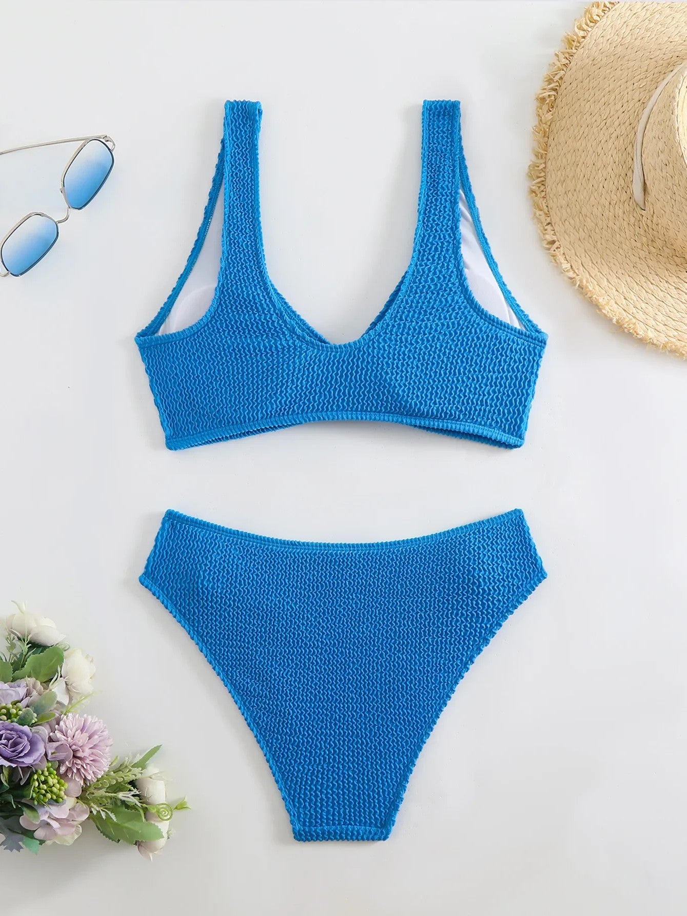 High-Waisted Textured Bikini With Ruched Detail