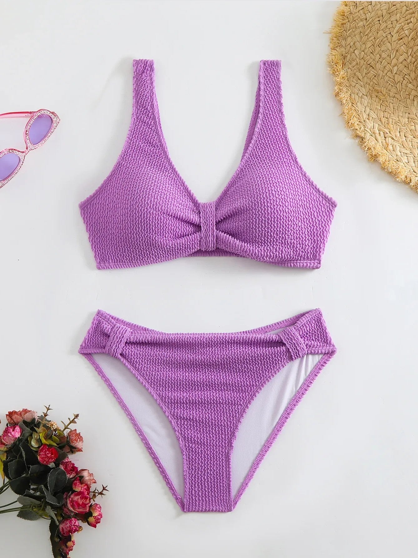 High-Waisted Textured Bikini With Ruched Detail