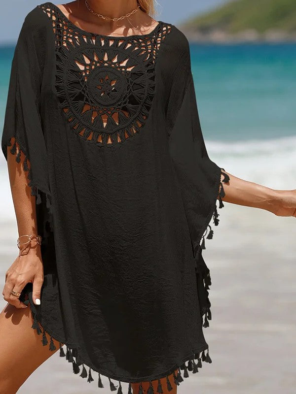 Short Cover-Up With Crochet And Handmade Fringe