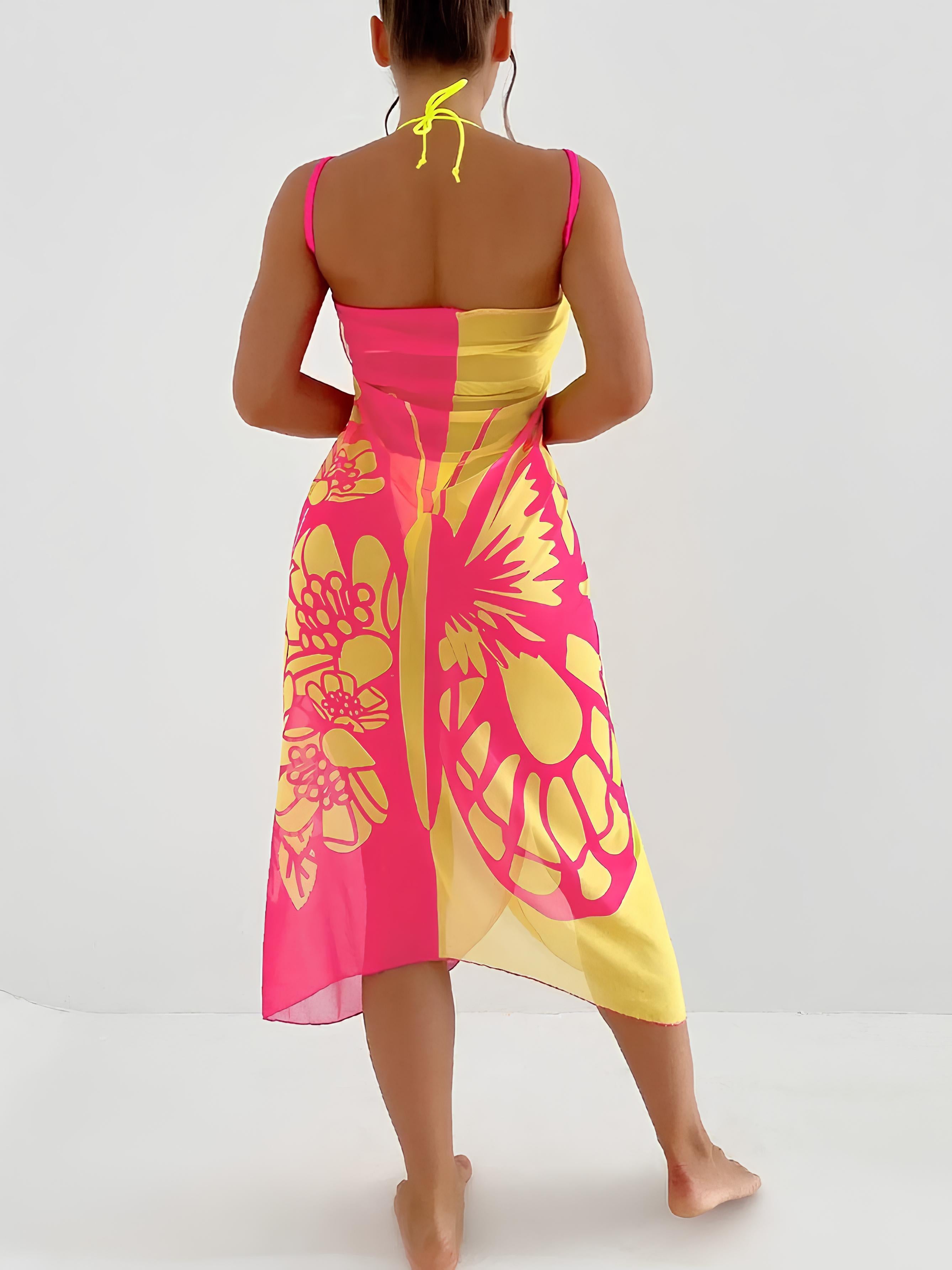 Butterfly Printed Cover-Up With Versatile Tie