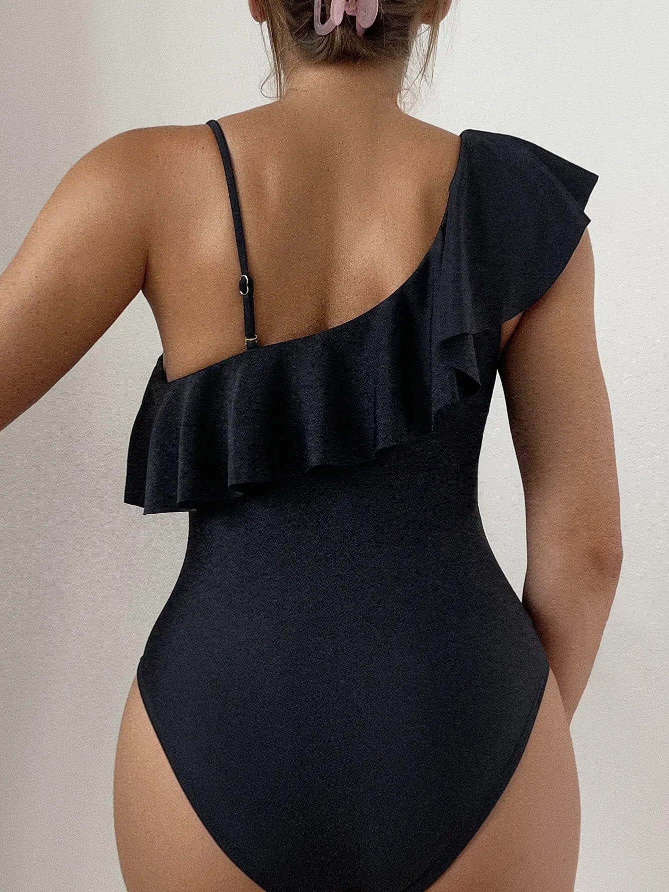 Asymmetrical Swimsuit With Ruffle Sheer Panels And Cutouts