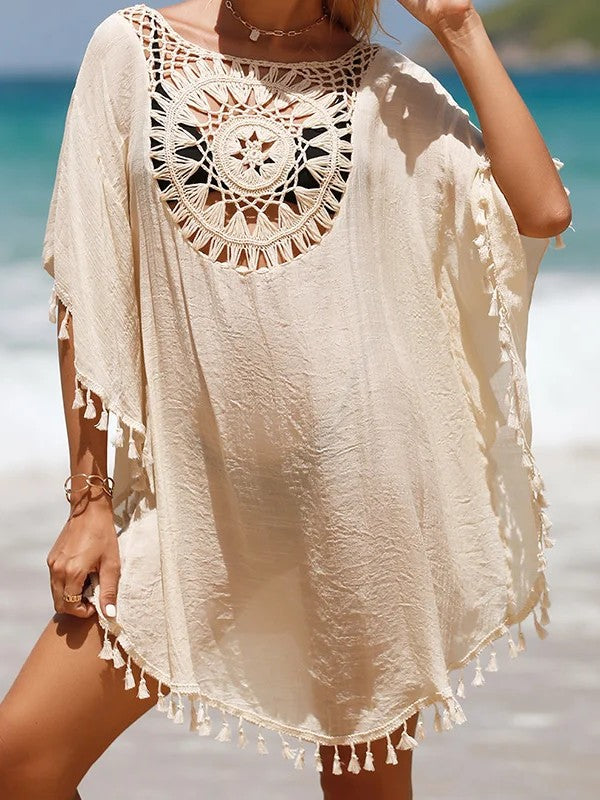 Short Cover-Up With Crochet And Handmade Fringe