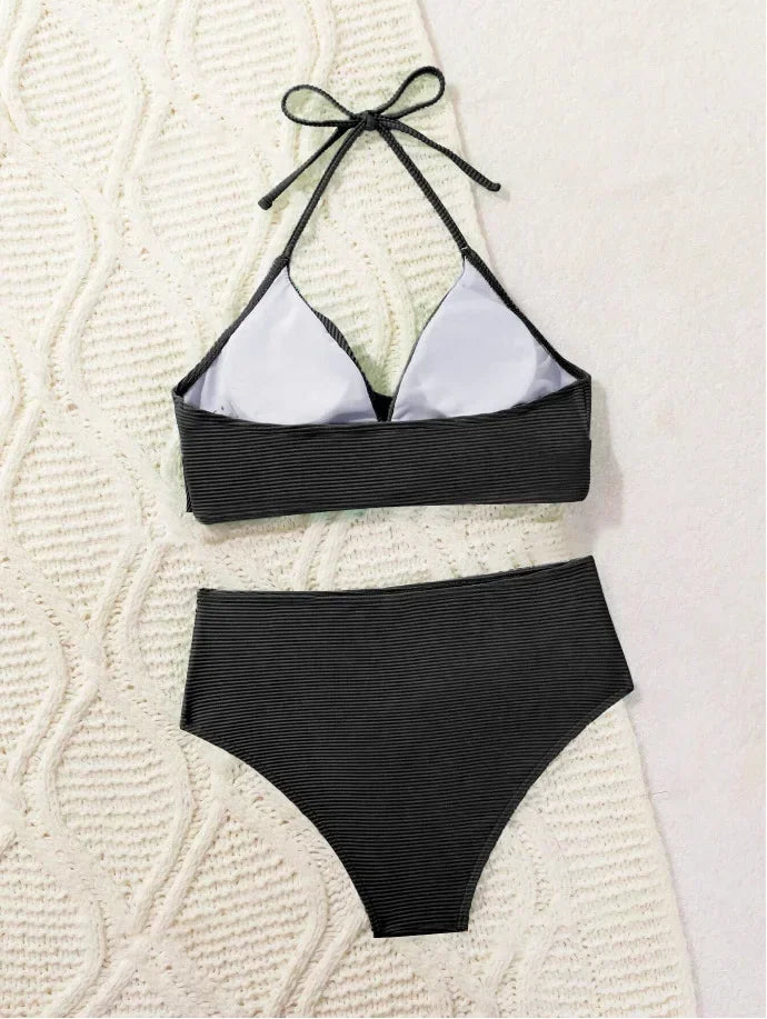 High-Waisted Textured Bikini With Twisted Top