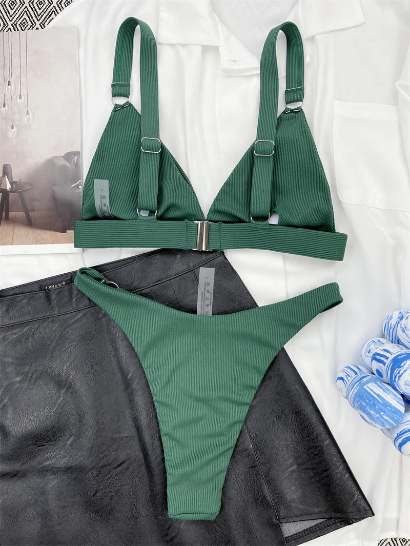 Textured Bikini With Rings And Structured Top