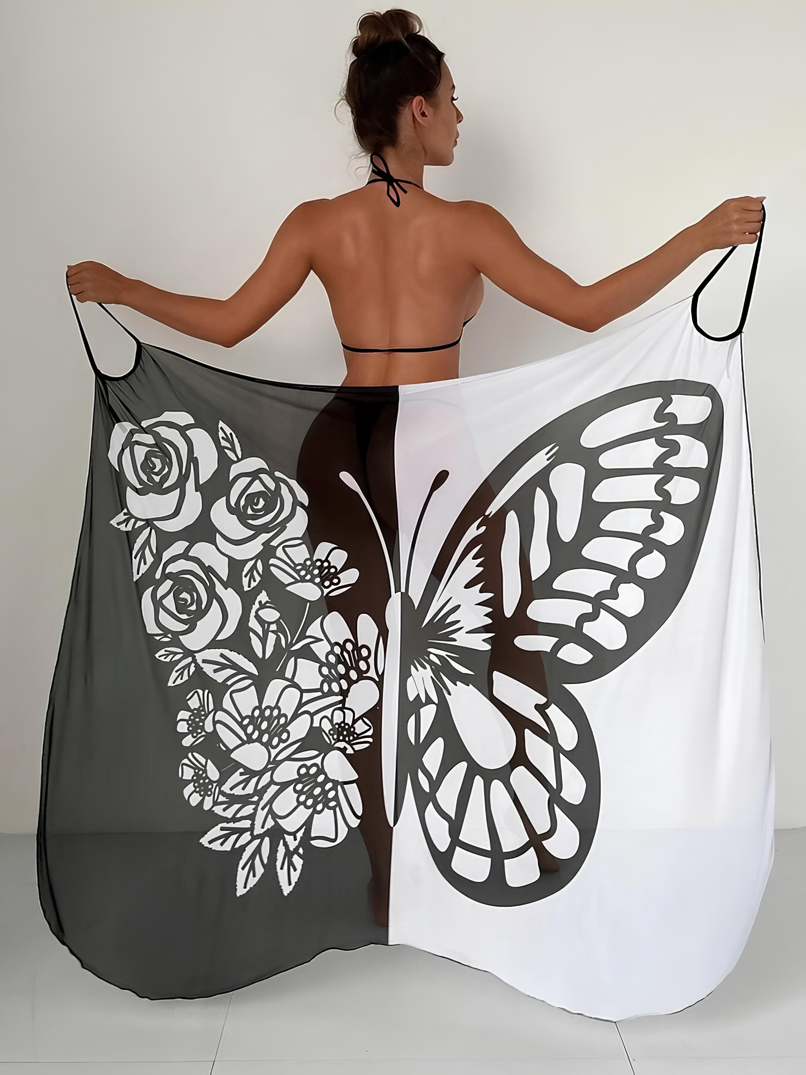 Butterfly Printed Cover-Up With Versatile Tie