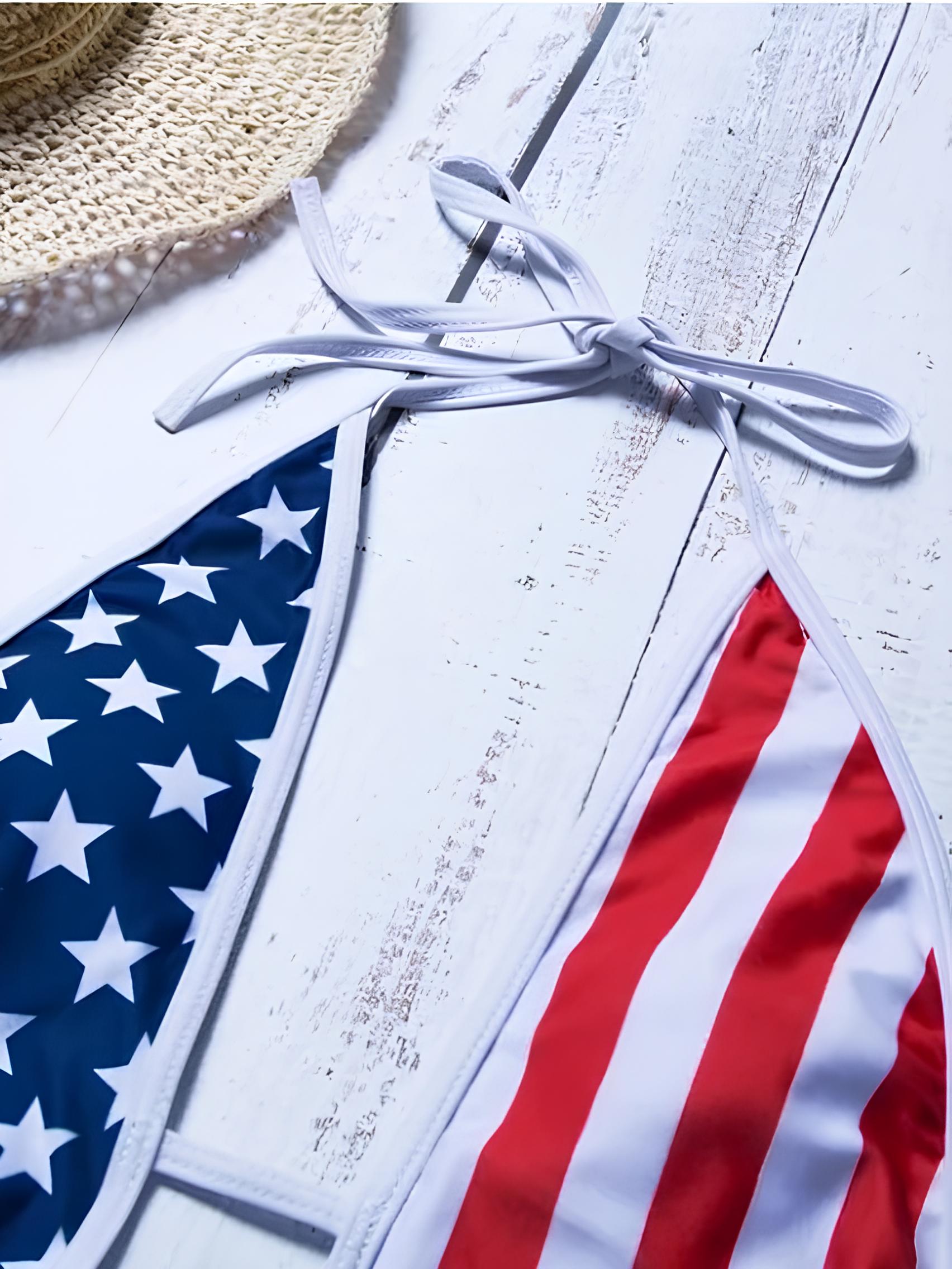 High-Cut Printed Swimsuit With Deep V-Neckline And Tie