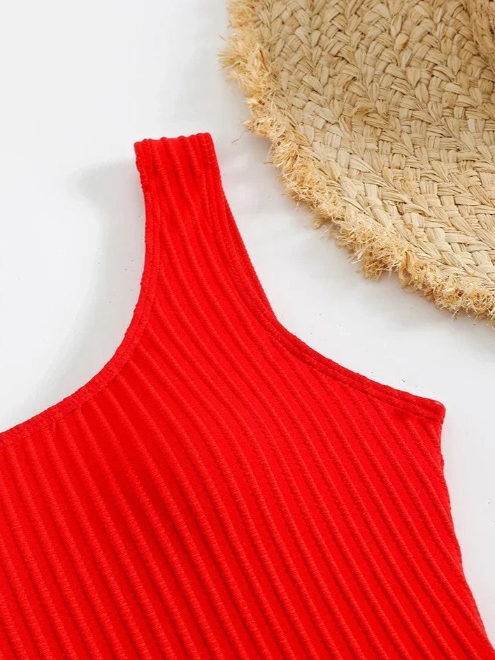 Textured Swimsuit With Wide Straps And Square Neckline