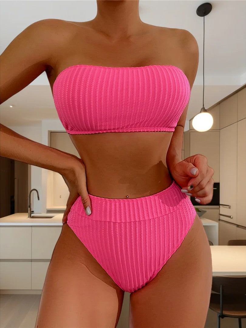 High-Waisted Textured Strapless Bikini