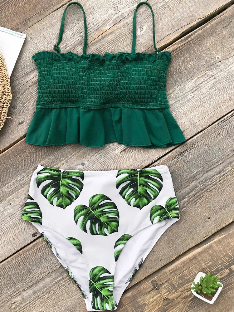 High-Waisted Tankini With Ruffle And Smocked Top