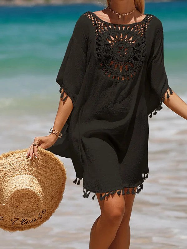 Short Cover-Up With Crochet And Handmade Fringe