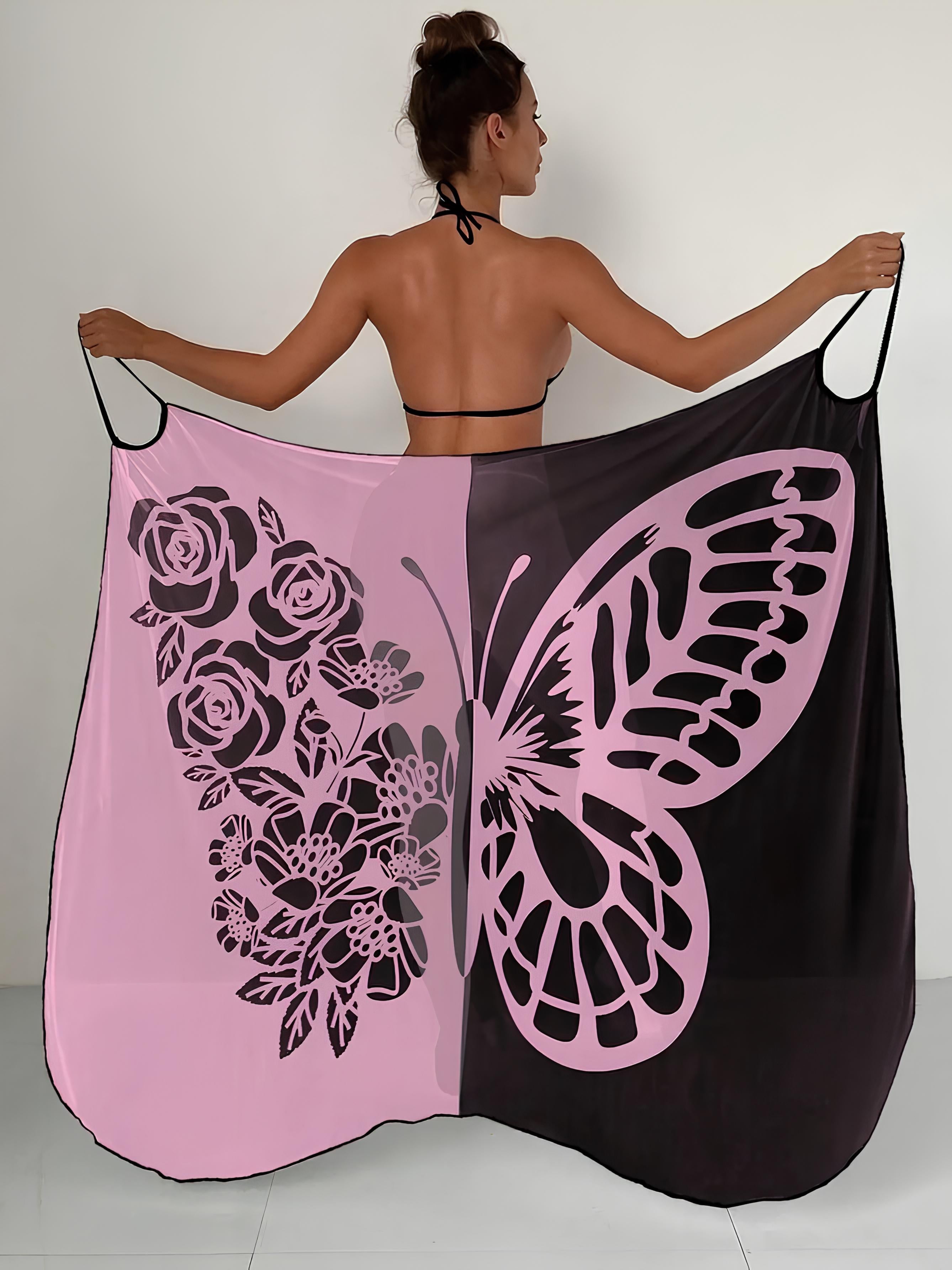 Butterfly Printed Cover-Up With Versatile Tie