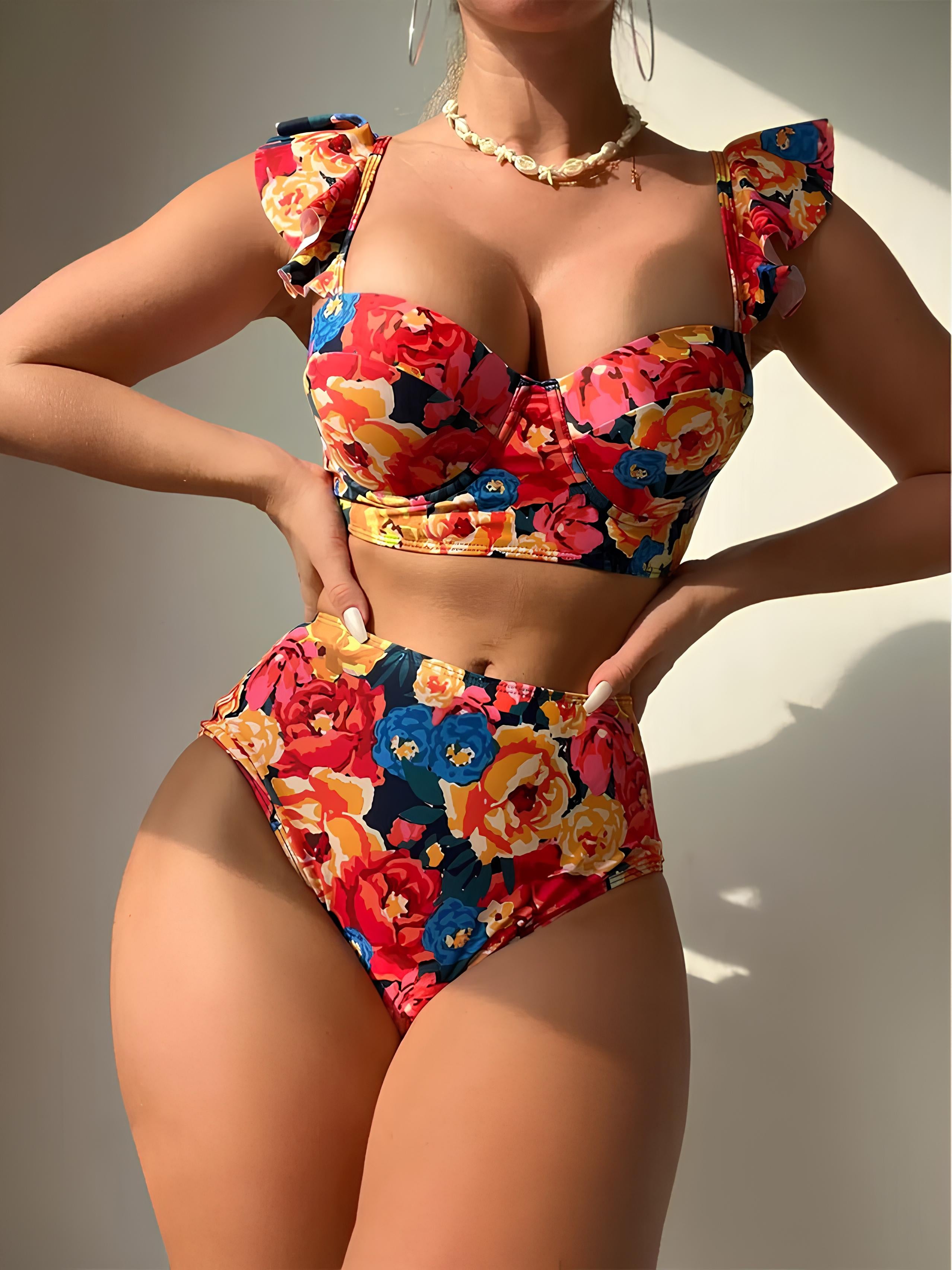 High-Waisted Printed Bikini With Structured Top