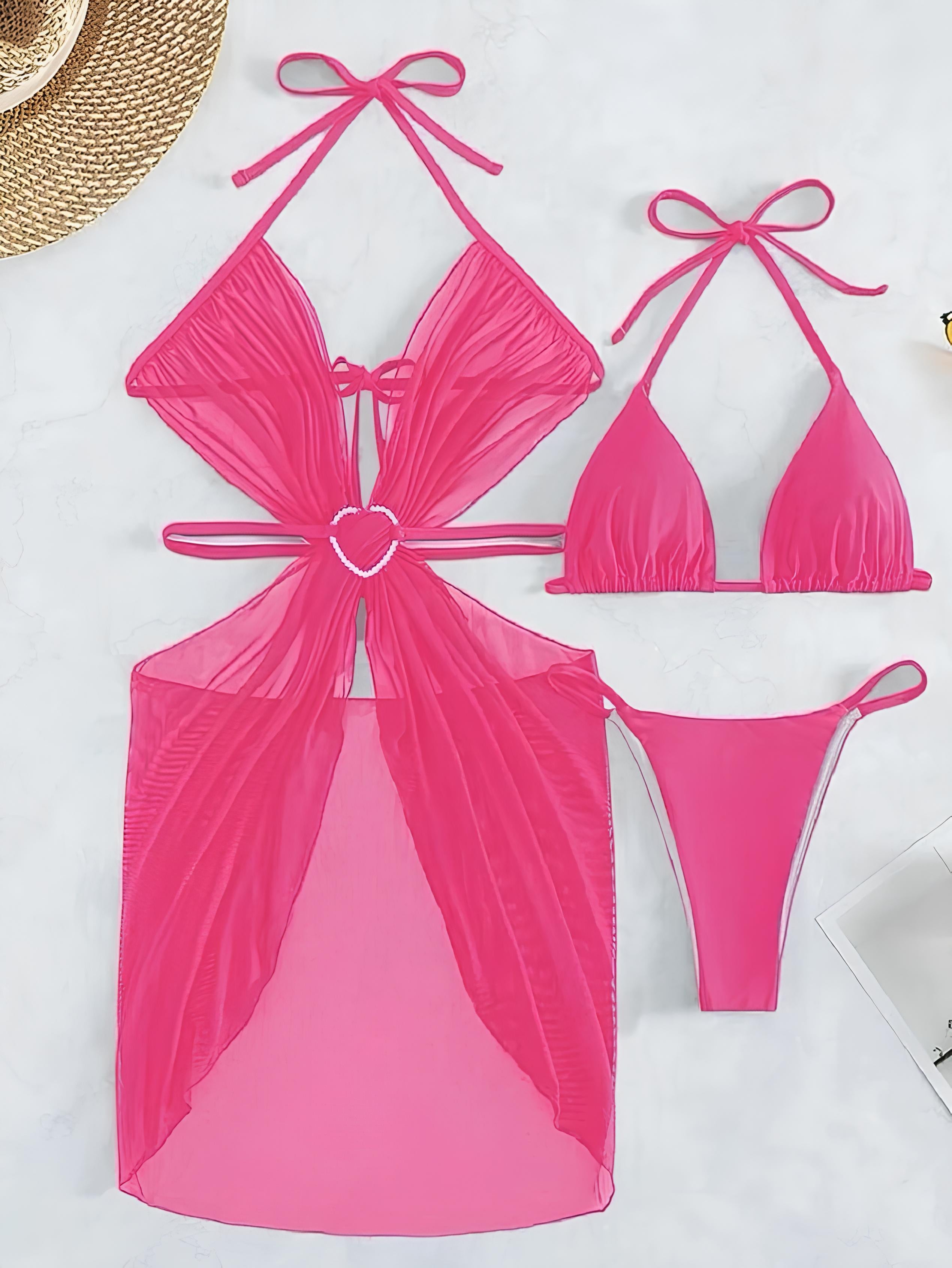 String Bikini Set With Long Wrap Cover-Up