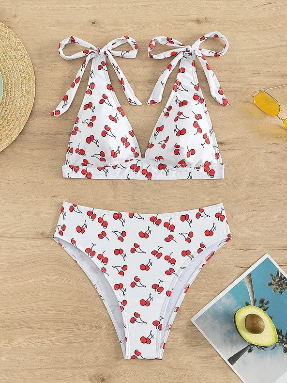High-Waisted Printed Bikini With Tie Straps