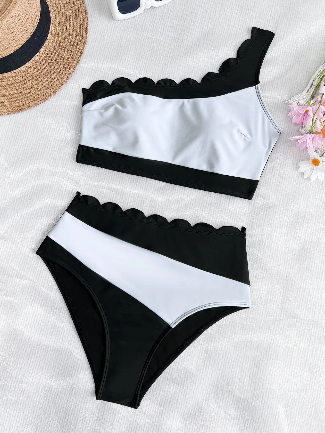 High-Waisted Asymmetrical Bikini With Wavy Cutout