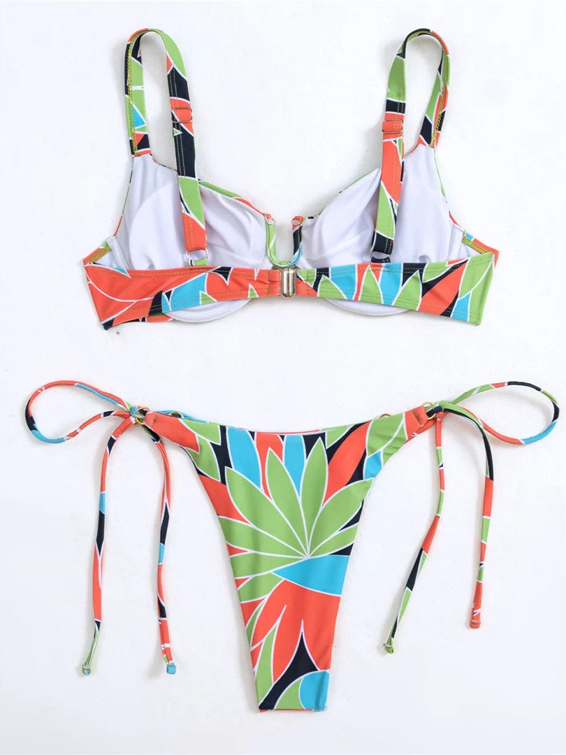 Printed Bikini With Structured Padding And Side Tie