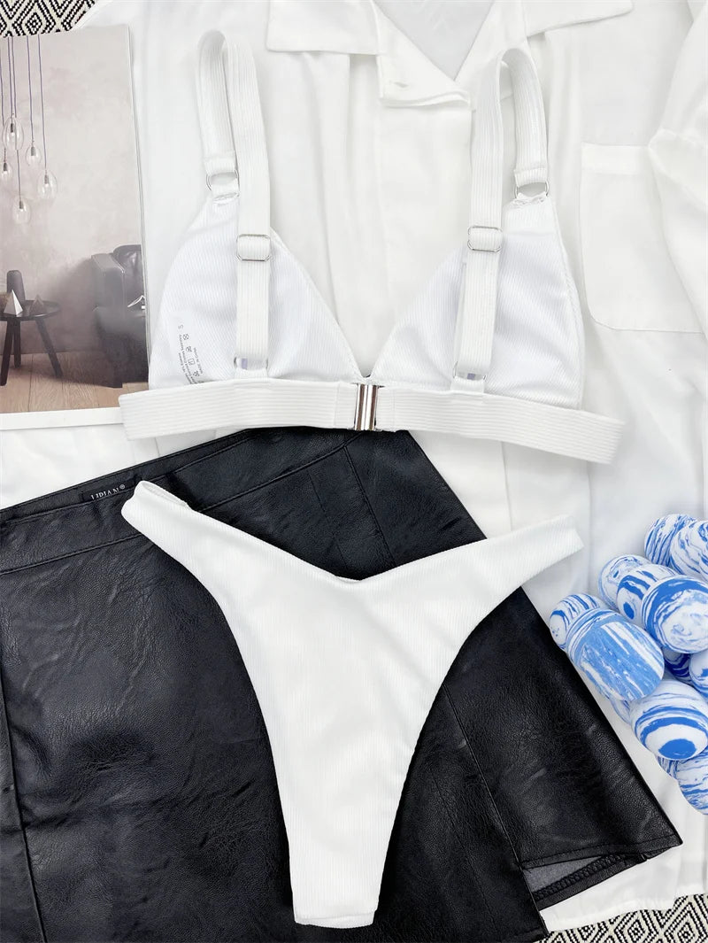 Textured Bikini With Rings And Structured Top