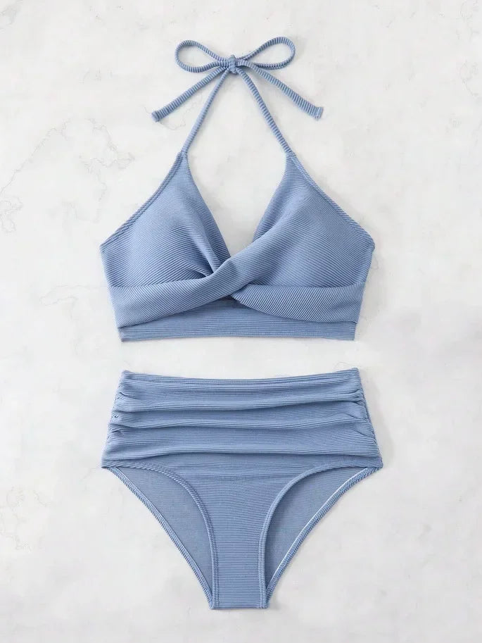 High-Waisted Textured Bikini With Twisted Top