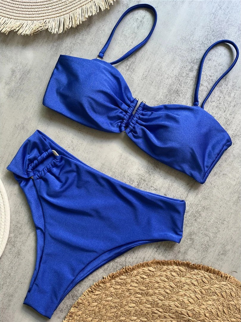 High-Waisted Bikini With Ring And Delicate Ruching