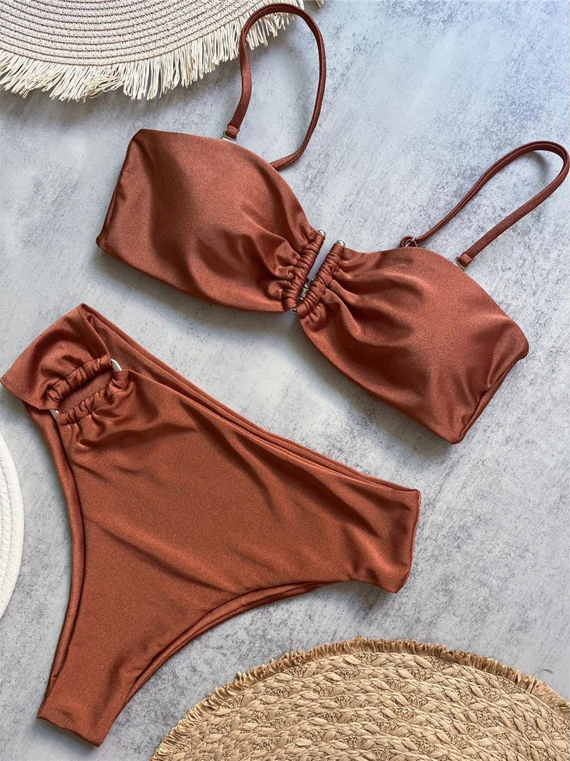 High-Waisted Bikini With Ring And Delicate Ruching