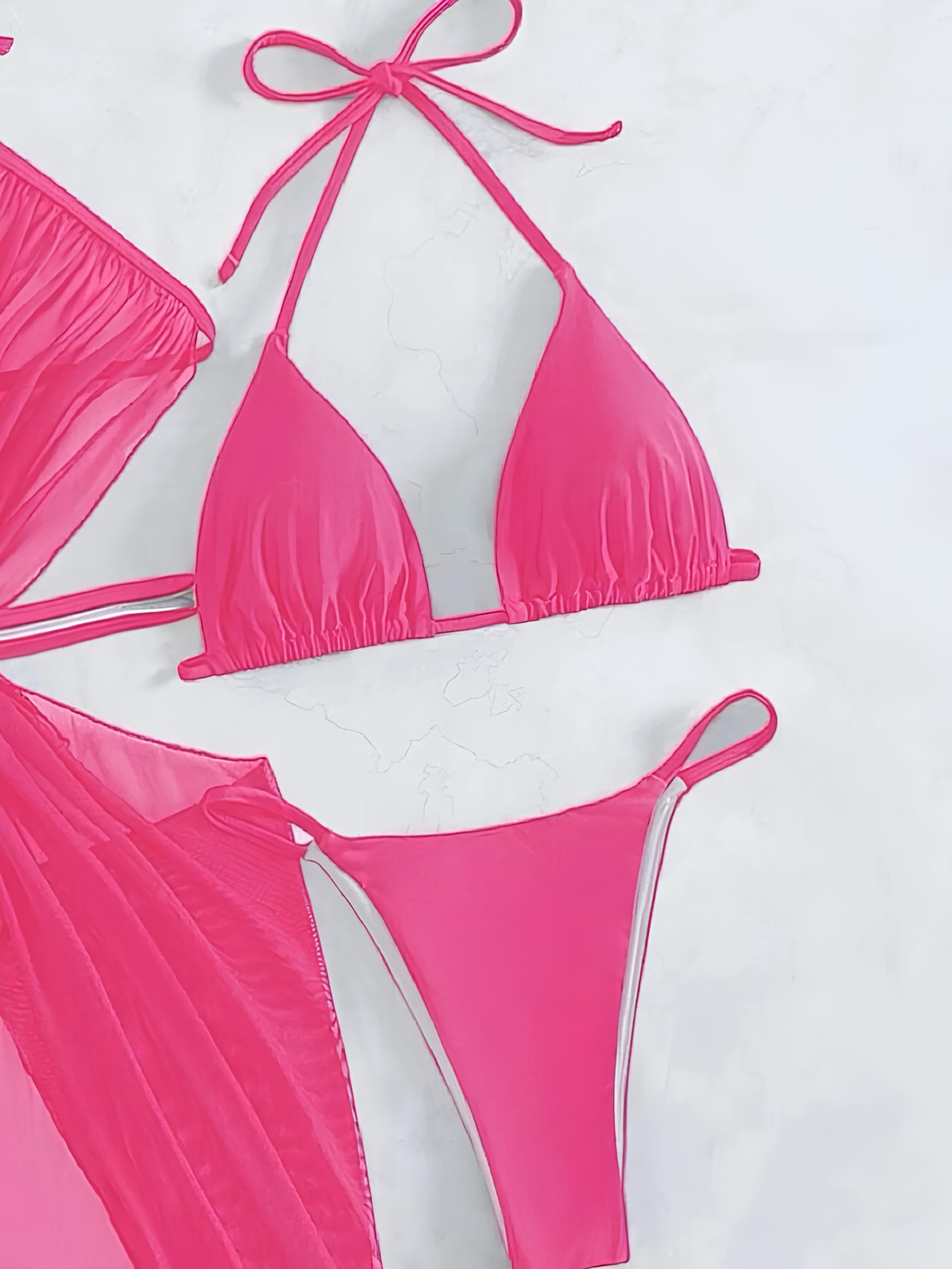 String Bikini Set With Long Wrap Cover-Up