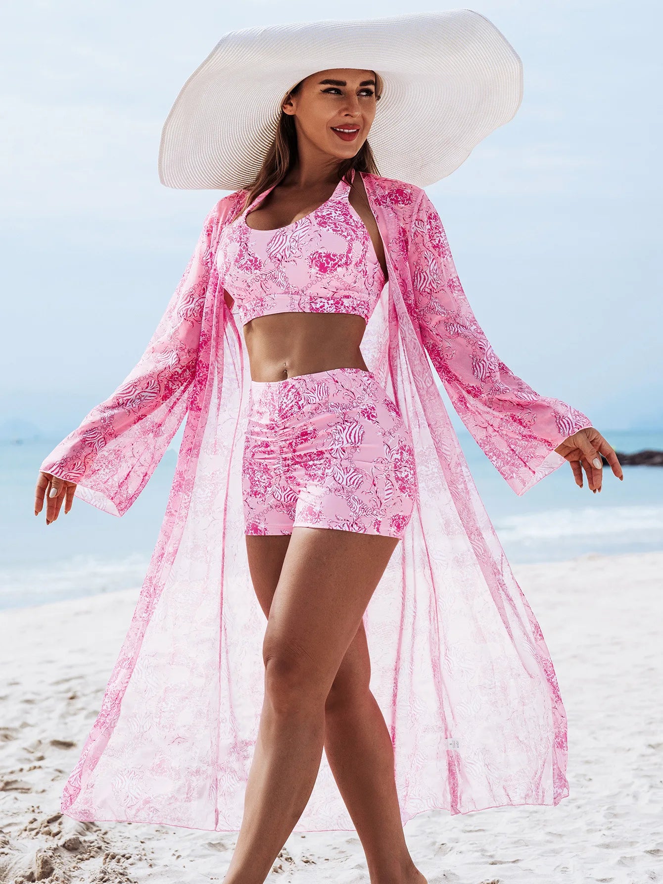Top And Shorts Set With Printed Cover-Up