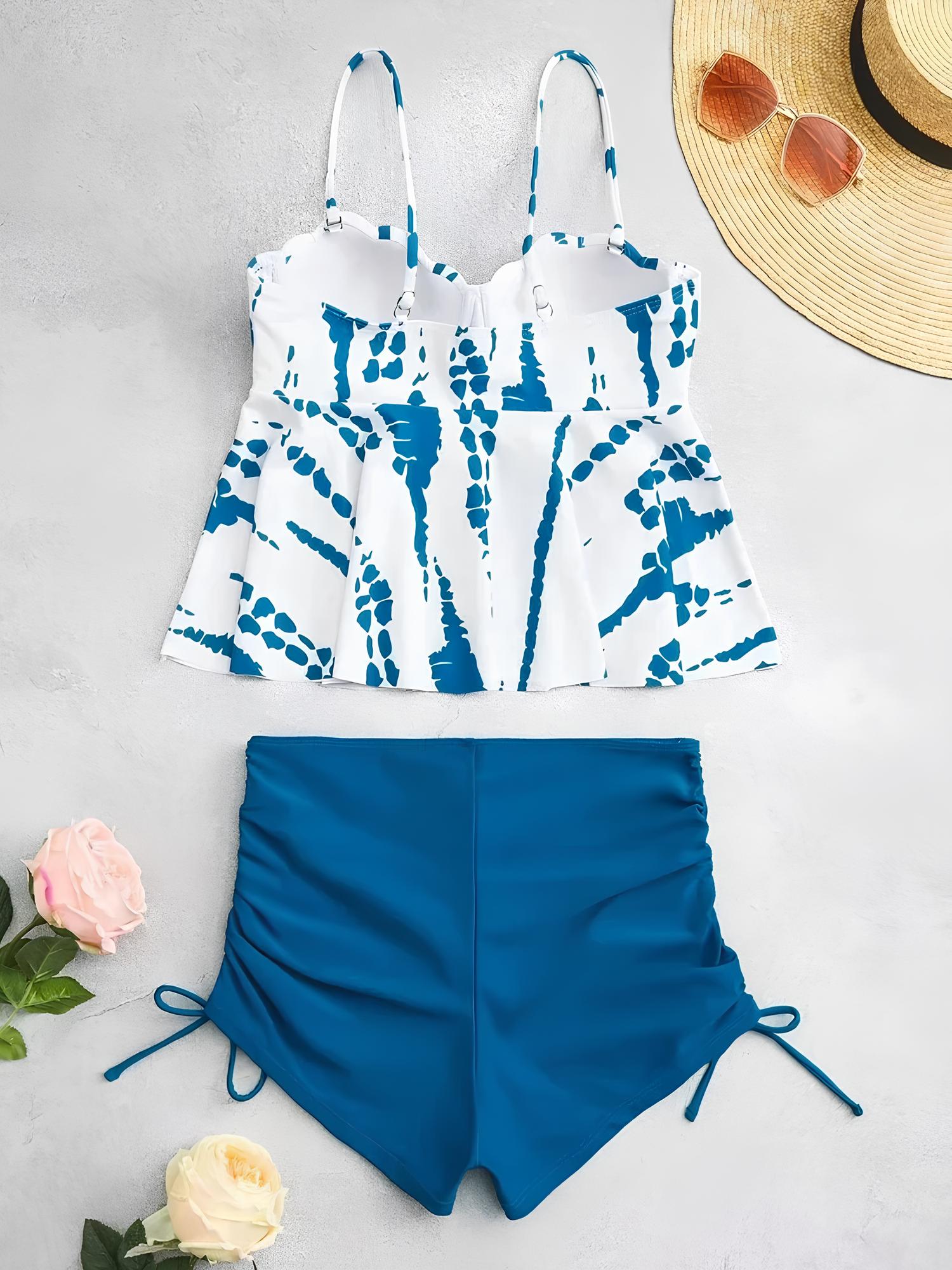 Printed Tankini With Structured Padding And Adjustable Shorts