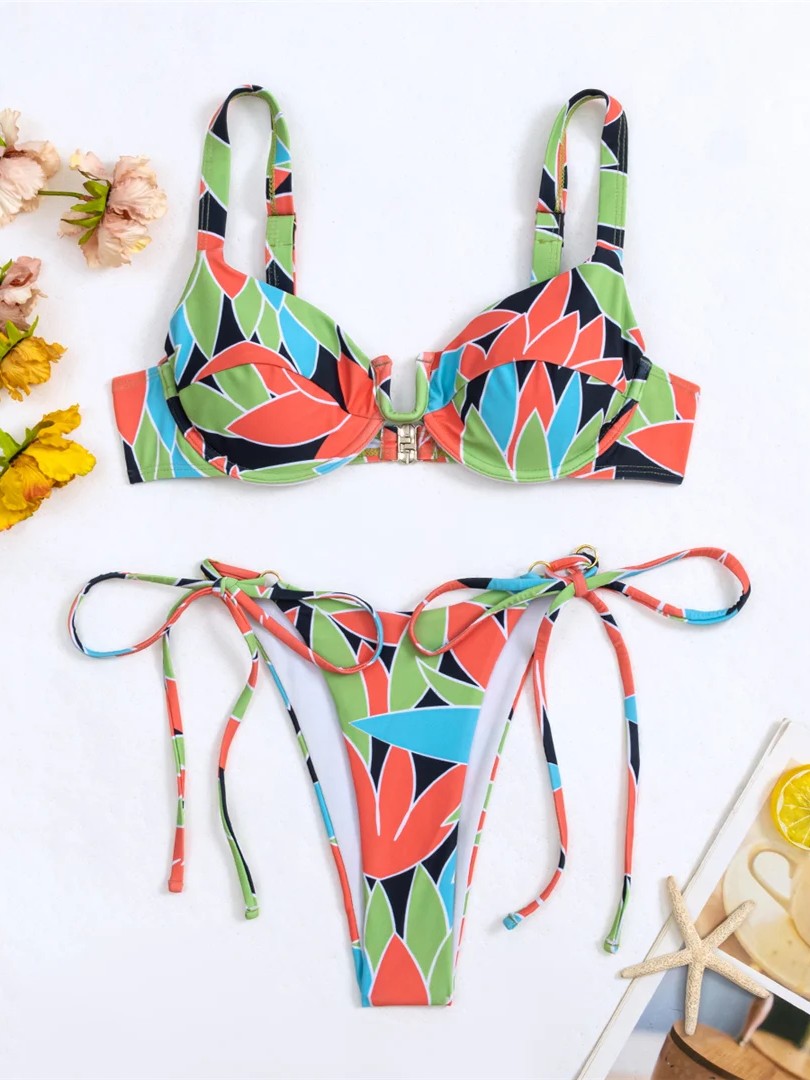 Printed Bikini With Structured Padding And Side Tie
