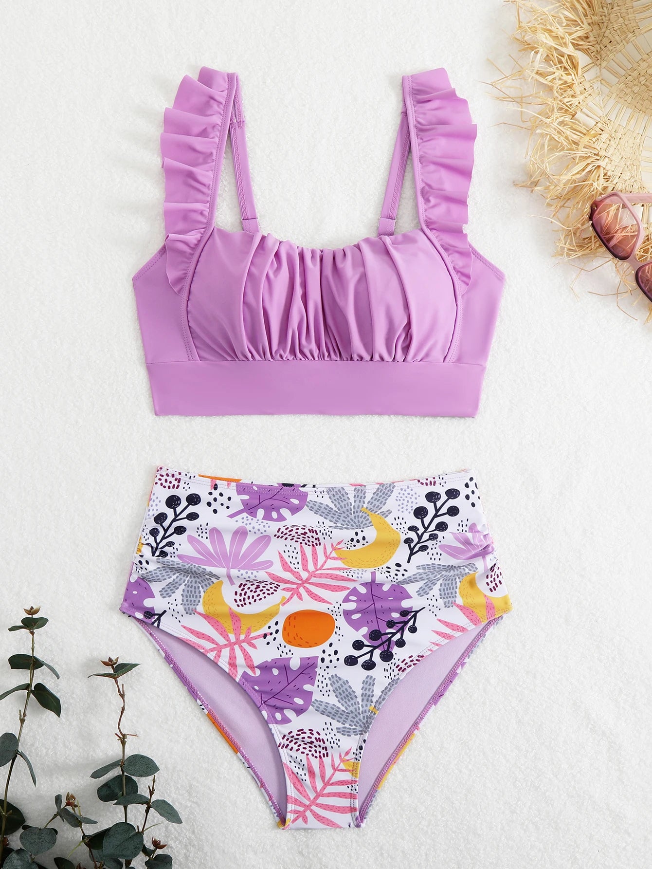 High-Waisted Printed Bikini With Ruffled Top