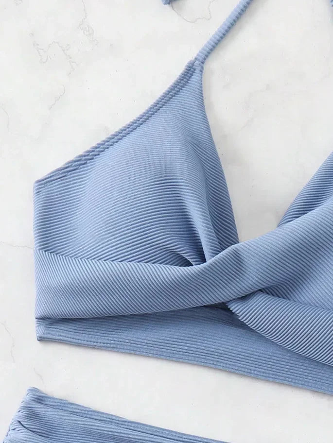 High-Waisted Textured Bikini With Twisted Top