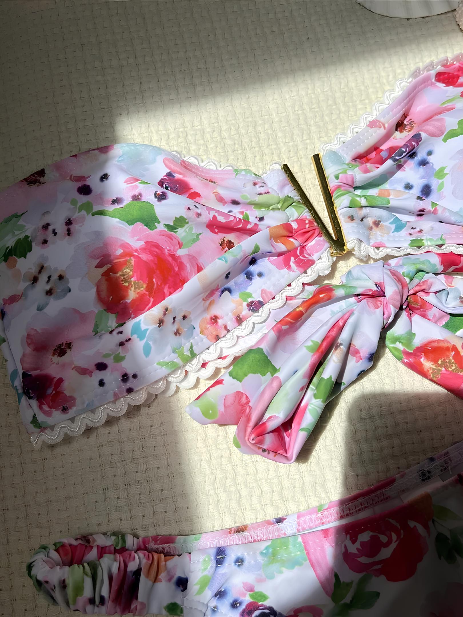 Printed Strapless Bikini With Gold Detail