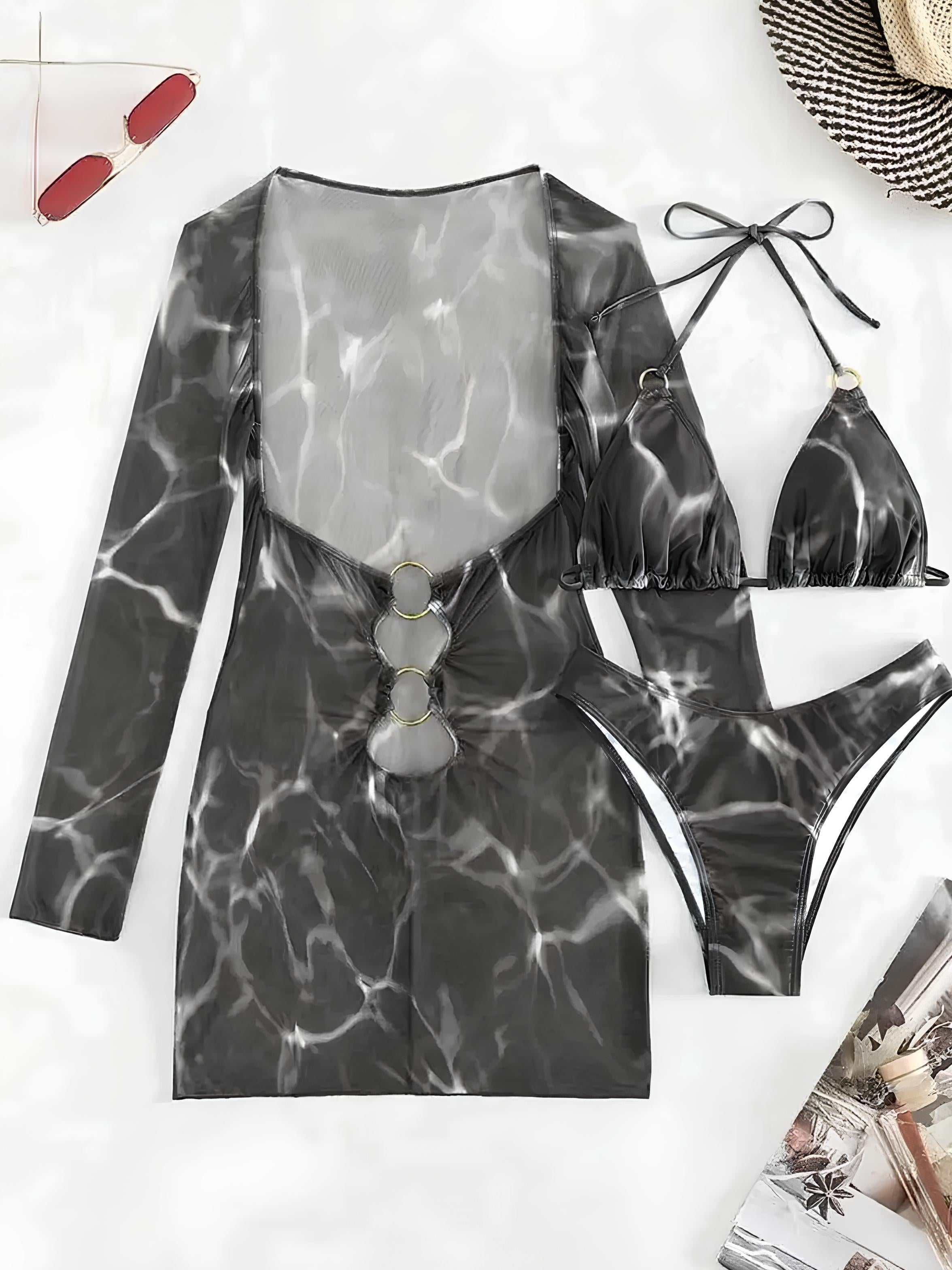 Long-Sleeve Cover-Up Set With Cutouts And Ring Details