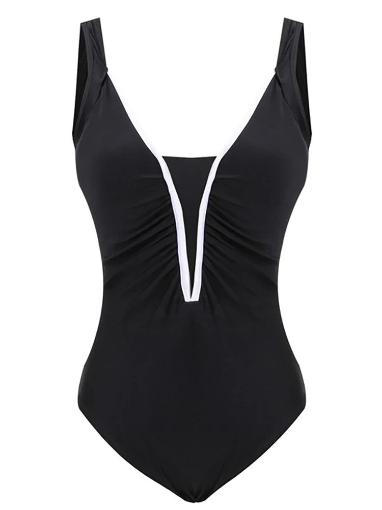 High-Cut Swimsuit With V-Neckline And Contrasting Detail