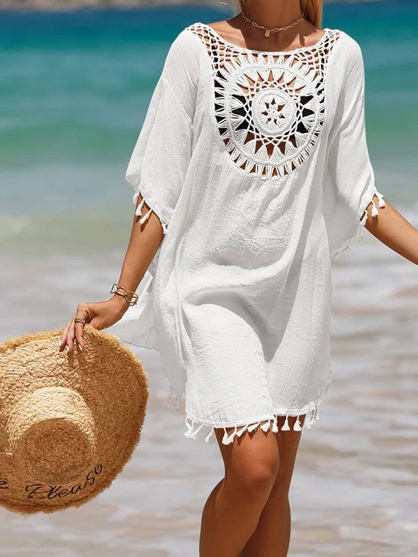 Short Cover-Up With Crochet And Handmade Fringe