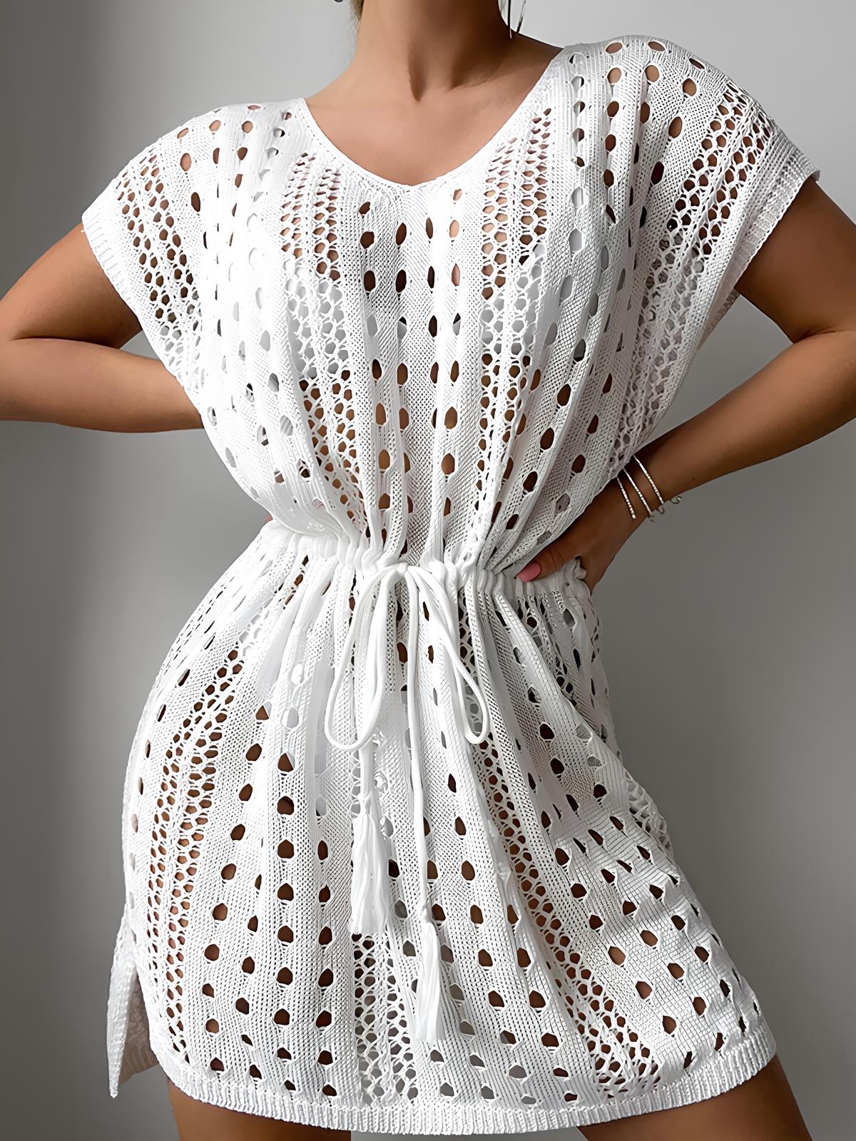 Short Open-Knit Cover-Up With Tie