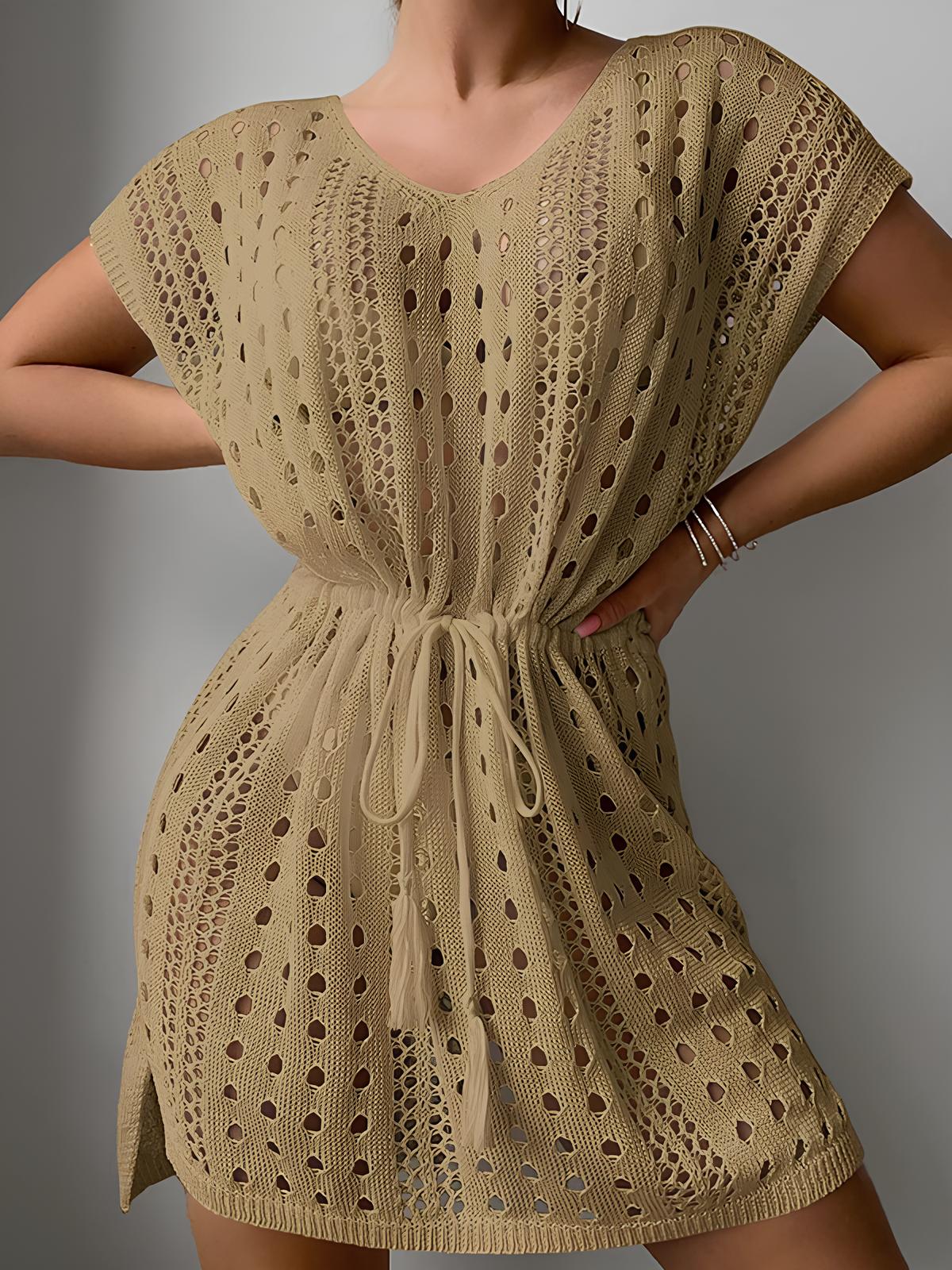 Short Open-Knit Cover-Up With Tie