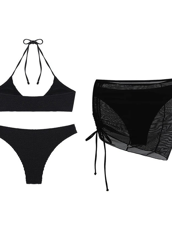 Textured Bikini Set With Adjustable Tulle Skirt