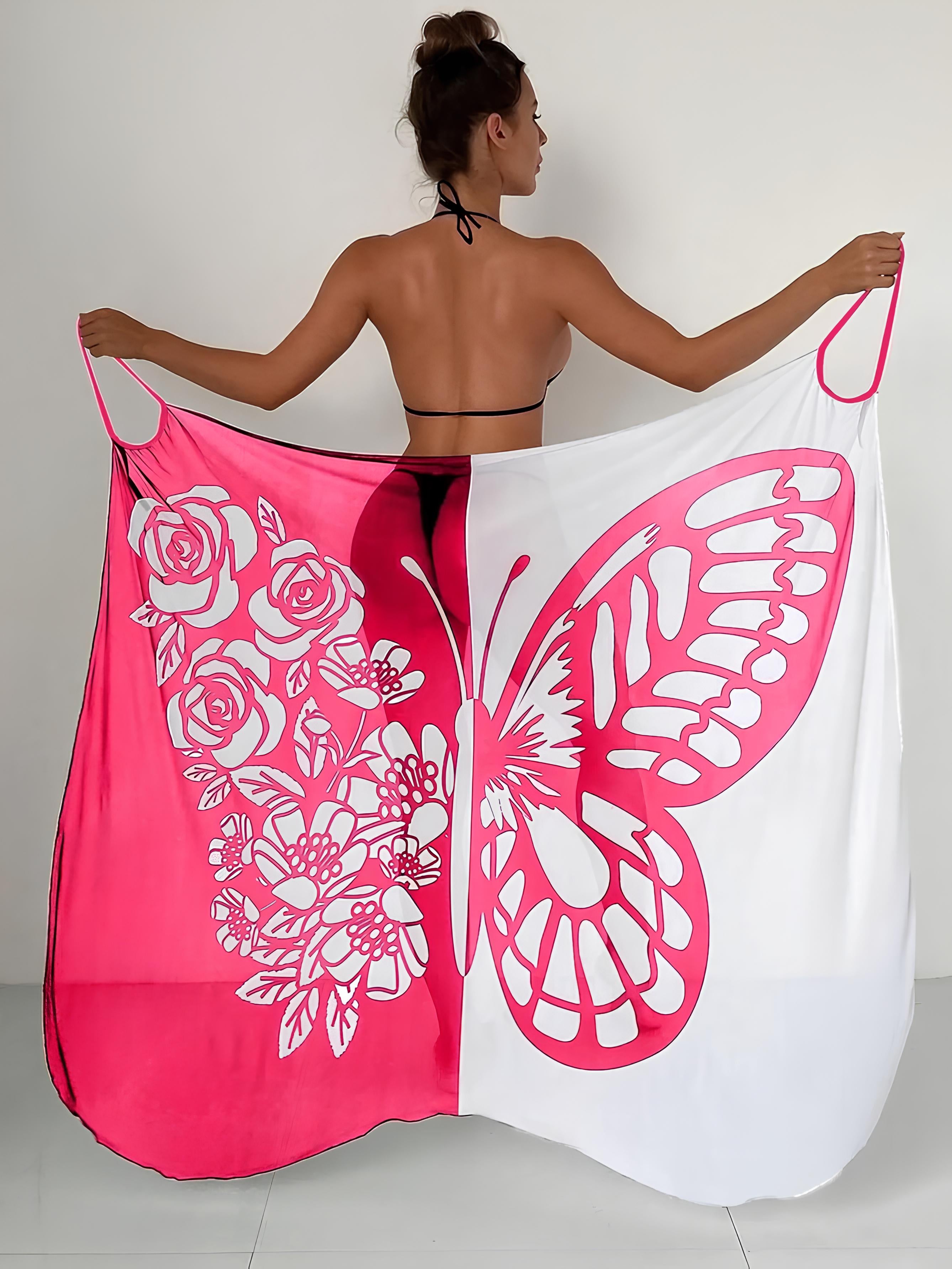 Butterfly Printed Cover-Up With Versatile Tie