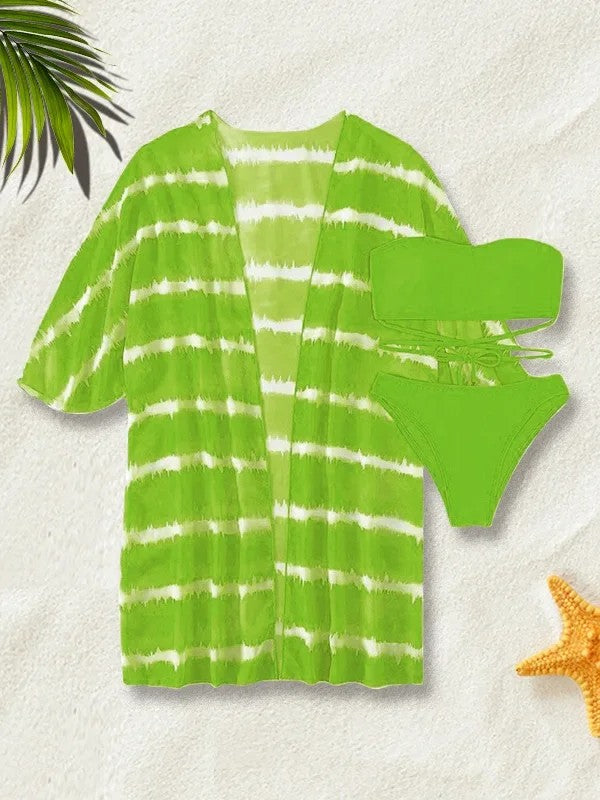 Strapless Bikini And Printed Cover-Up Set