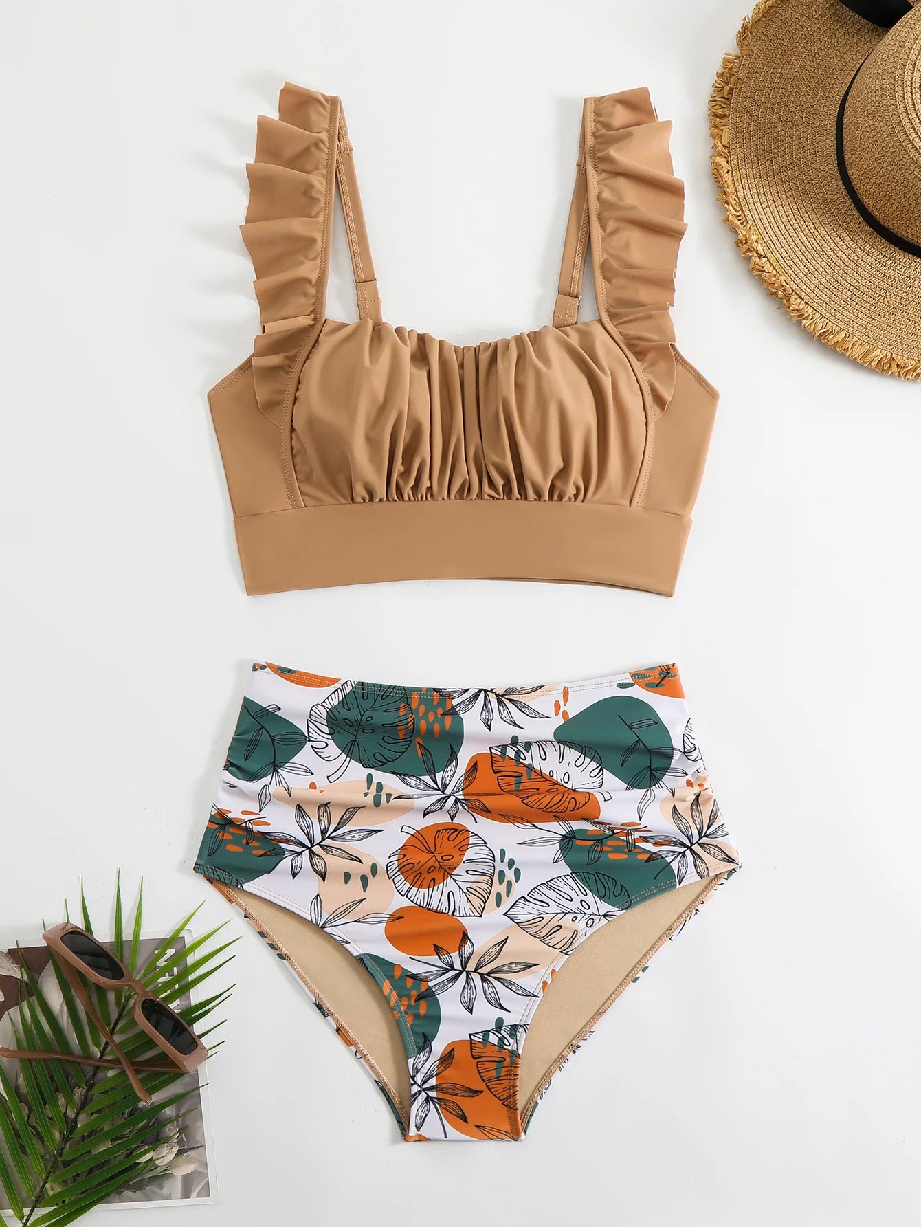 High-Waisted Printed Bikini With Ruffled Top