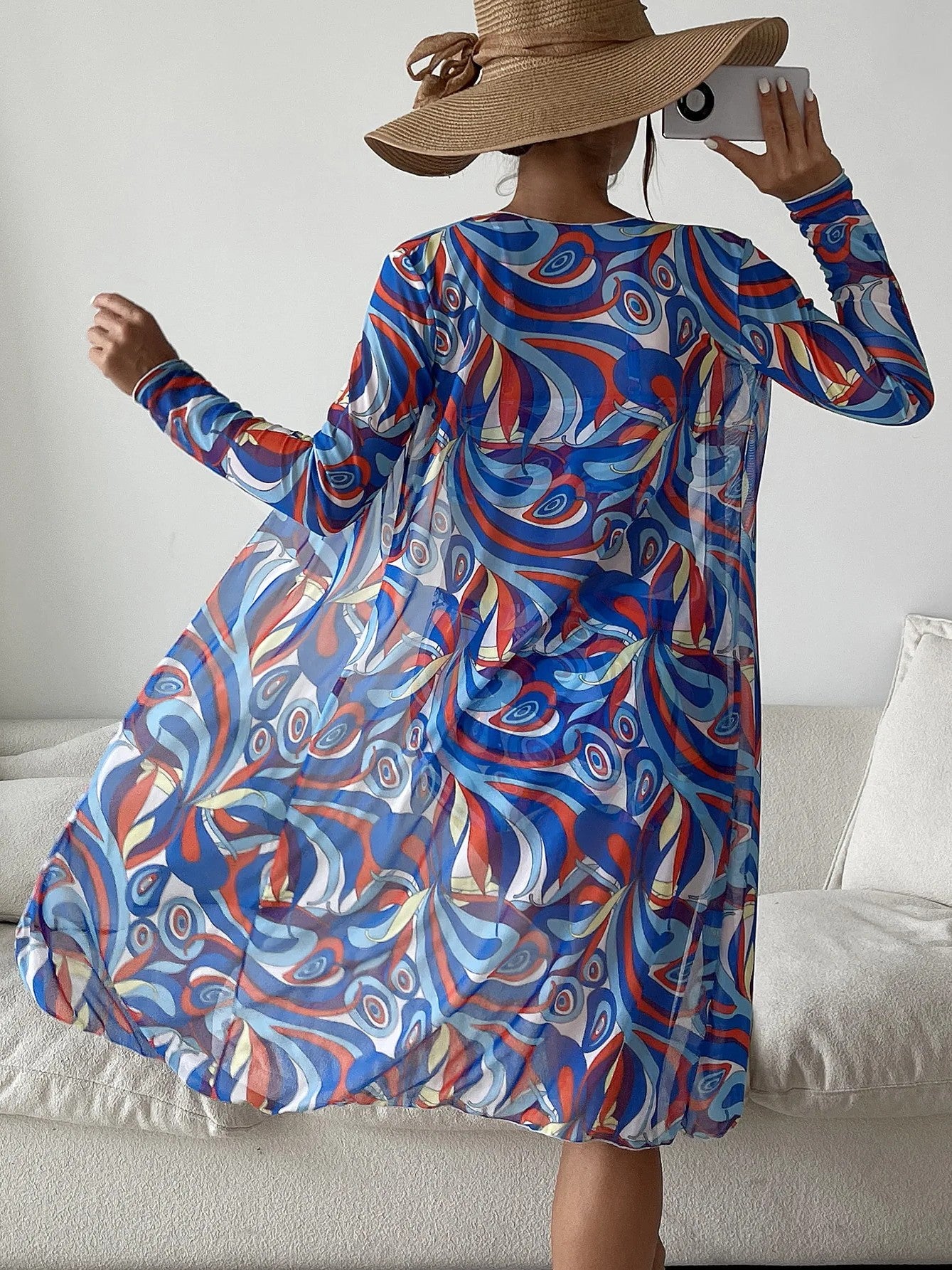 Bikini Set With Shorts And Tropical Print Cover-Up