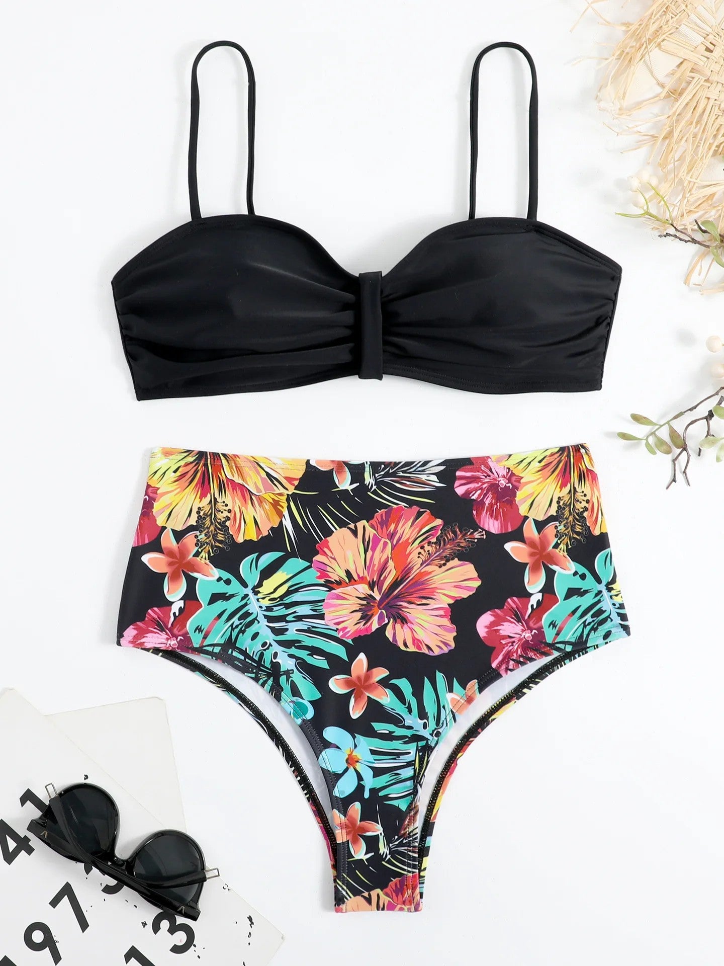 High-Waisted Printed Bikini With Structured Top