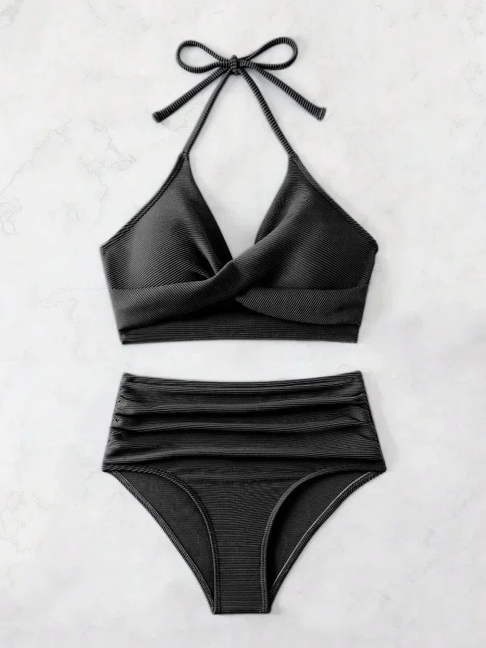 High-Waisted Textured Bikini With Twisted Top
