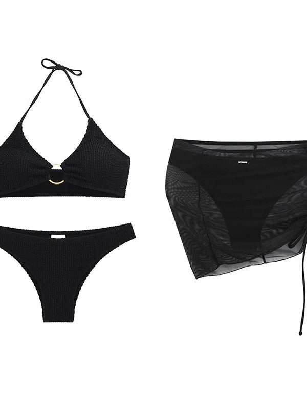 Textured Bikini Set With Adjustable Tulle Skirt