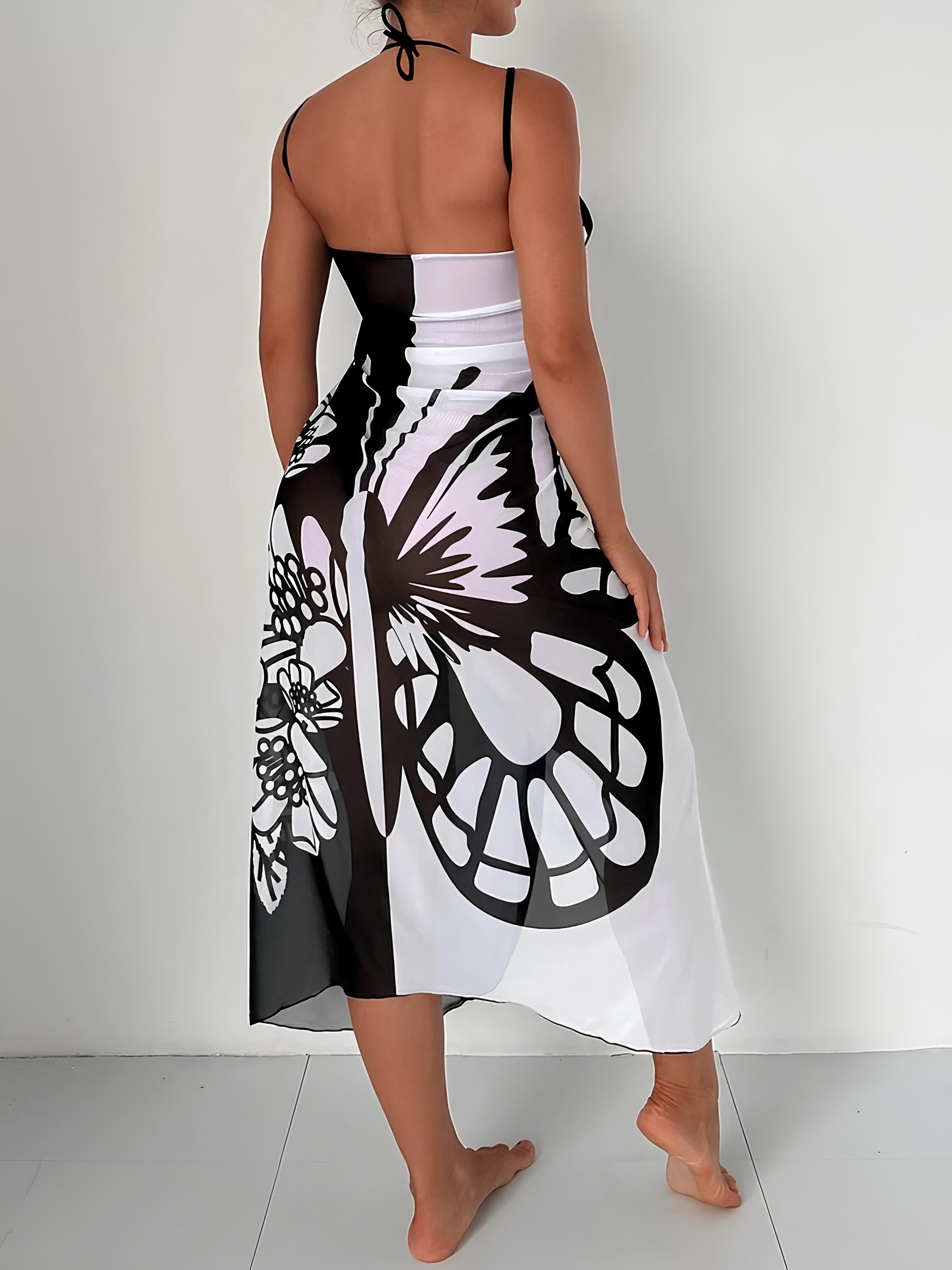 Butterfly Printed Cover-Up With Versatile Tie