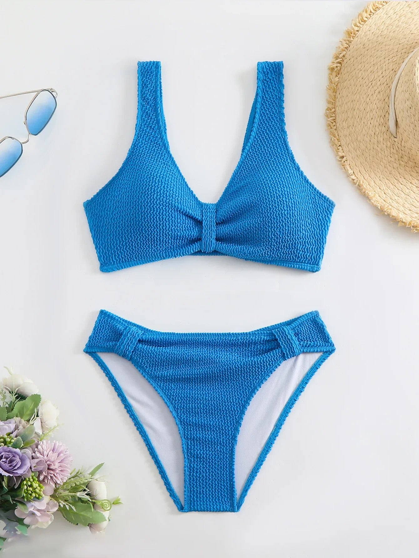 High-Waisted Textured Bikini With Ruched Detail