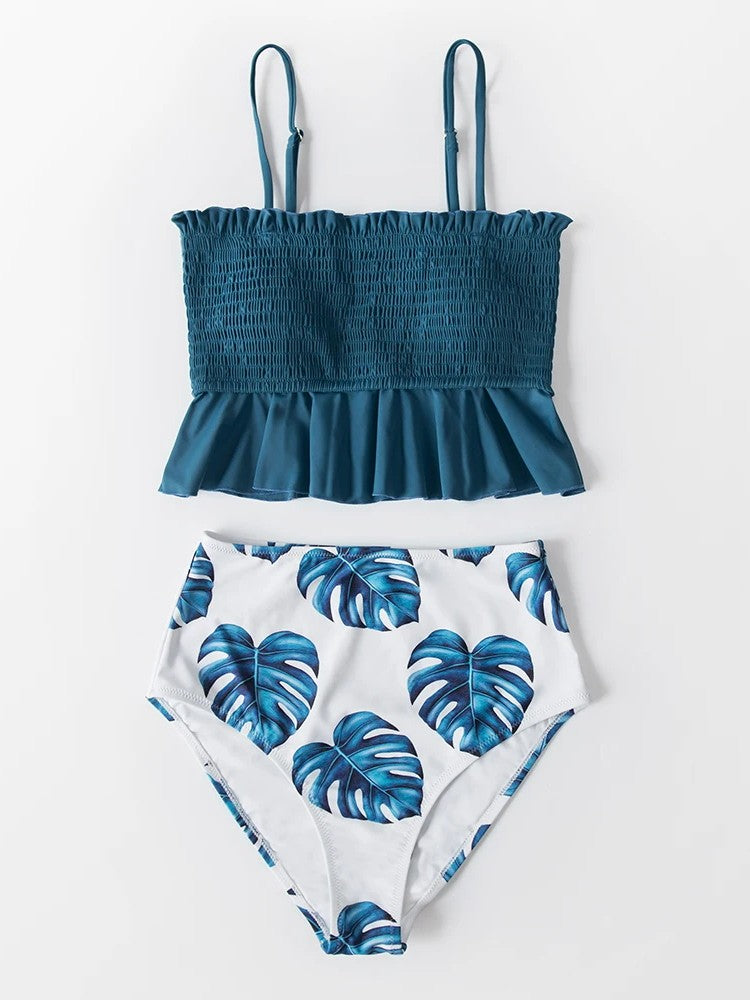 High-Waisted Tankini With Ruffle And Smocked Top